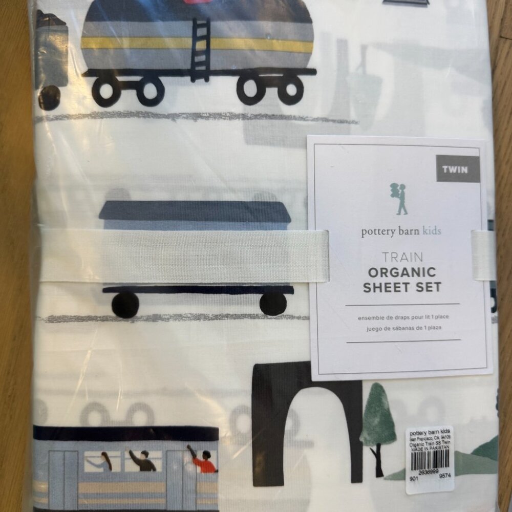 Pottery Barn Kids Train Organic Sheet Set Twin